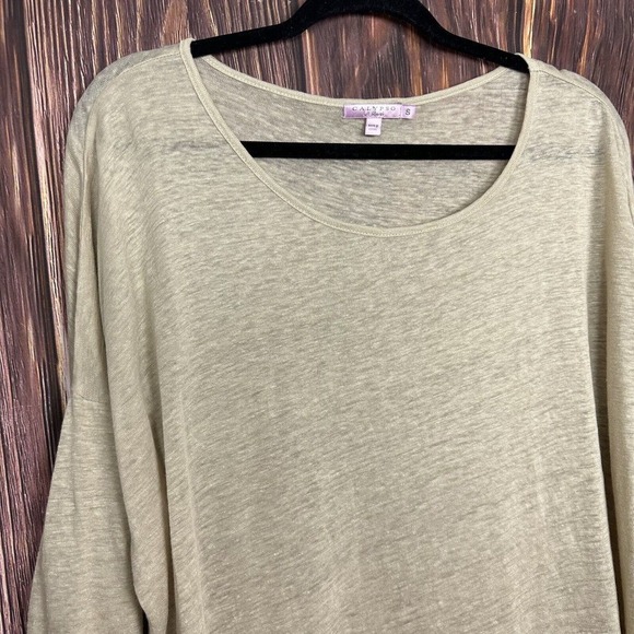 Calypso St. Barth Beige Tan Linen Top 3/4 Sleeve Lagenlook Womens Size Small S - Picture 3 of 6